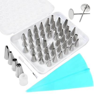 China Stainless Steel Cookies Cupcake Decorating Kits Frosting Icing Tips Baking Tools with Flower Nail Pastry Bag Icing for sale