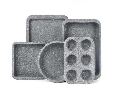 China 5pcs Marble Coating Premium Non-Stick Round Baking Pan cake mould nonstick cake pan cake mold for sale