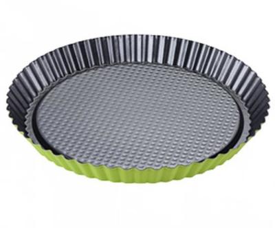 China Non-Stick Carbon Steel Round Quiche Baking Cake Tart Pan Cake Tin Plated Steel Flan for sale