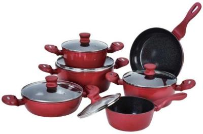 China 12pcs red italian prestige camping forged aluminum non-stick cookware set for sale