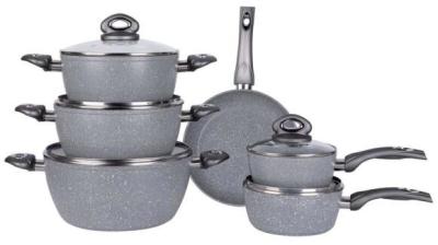 China 11PCS Amazon hot selling soft handle aluminum grey marbel coating cookware set for sale