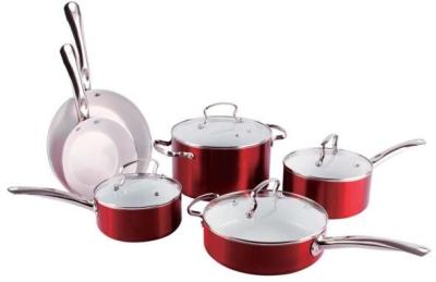 China 9pcs germany metallic outside coated aluminum white ceramic marble cookware set for sale