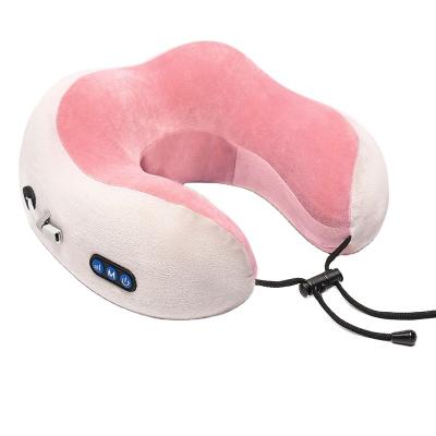 China Portable Cordless Car U Shape Neck Foam Folding Head Massage Vibrating Heating Pillow for sale