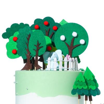 China Artificial Felt Palm Toy Decorating Tools Party Supply Happy Birthday Christmas Felt Tree Cake Topper for sale