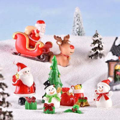 China New Resin Figures Santa Snowman Elk Mini Resin Elk Gift Box Bag Train Tree Christmas Room Decor Ornament for sale