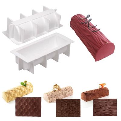 China DIY Rectangle Viable Mold Pan Tray Box Baking Tool Decor Textured Cheese Mousse Log Silicone Cake Pad Mat Mold for sale