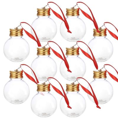 China Household Products Christmas Ornaments Baubles Tree Hanging DIY Liquor Beverage Round Pendant Bottle PET Fillable Plastic Clear Balls for sale