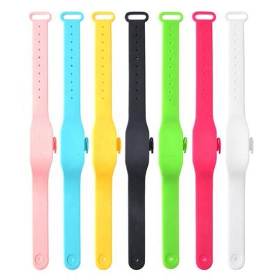 China Fashion Wearable Watch Form Refillable Elastic Band Wristband Gel Sprayer Bottle Dispenser Liquid Hand Sanitizers Wristband for sale