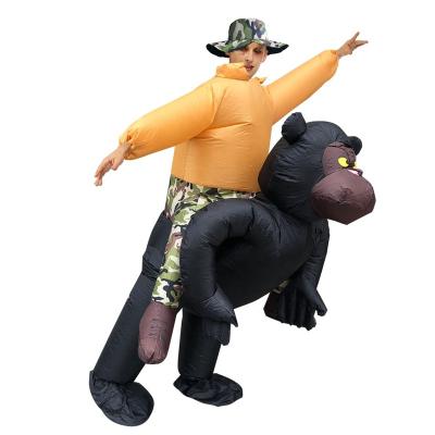 China Funny Adult Halloween Cosplay Polyester Air Blast Body Suit Riding On Animal Monkey Gorilla Inflatable Costume for sale