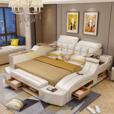 China Modern Premium Storage Bed Leather Wood Frame King Size Bed Multifunctional Bedroom Furniture Set for sale