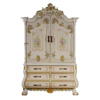 China EUROPEAN Luxury Italian Design Wooden Bedroom Storage Royal Colorful Carved Wardrobe Antique Cabinet for sale