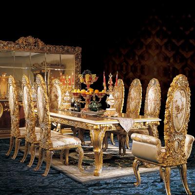 China Dining Room Set Luxury Solid Wood Antique Carved Dining Royal Dining Chair And Furniture Classic Home Dining Table Set for sale