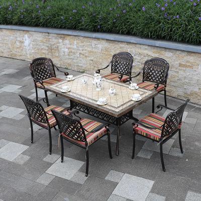 China Pit Tables Villa Good Price Balcony Traditional Fire Cast Aluminum Courtyard Brand Garden Furniture All Weather Furniture Set for sale