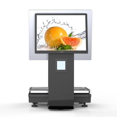 China dual position machine screen 15 inch touch screen monitor 15kg digital scale for fruit 64 for sale