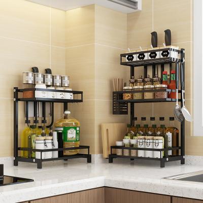 China Hot New Item Hot Selling Stocked Stainless Steel Kitchen Shelf Countertops Spice Rack Organizer With Detachable Knife Holder for sale