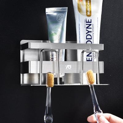 China Wholesale Stocked Household Items Stainless Steel Toothbrush And Nail And Punch Free Wash Mount Wall Mount Toothpaste Holder Cup for sale