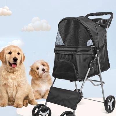 China POP DUCK Dogs One Hand Operate Foldable 4 Wheel Dog Carts Retractable Pet Stroller Cart for sale