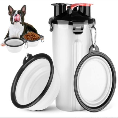 China Viable 2 in 1 Pet Driver Portable Dog Cat Drink Food Water Bottle with Two Collapsible Bowls for sale