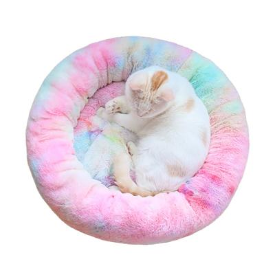 China POP DUCK Pet Beds Accessories Breathable Cotton Colored Round Plush Cat Sleep Cushion Soft Bed for sale