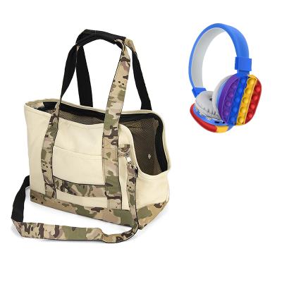 China POP DUCK Camouflage Handbag Dog Cat Travel Viable Carrier Tote Purse Bag With Headphone Fashion Stereo Earphones for sale