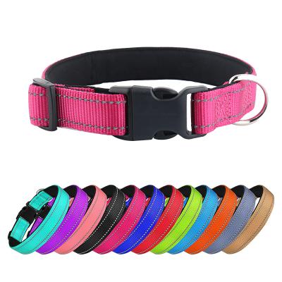 China POP DUCK Custom Logo Viable Neoprene Padded Adjustable Breathable Reflective Nylon Dog Collar With 12 Colors for sale