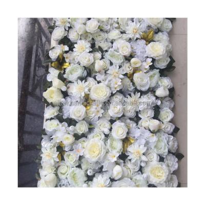 China Celebration hot sale wrap artificial flower wall backdrops white rose flowerwall panel wedding decoration for sale