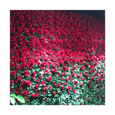 China Celebration Customize High Quality Red Rose And Green Leaf Decor Flower Wall Backdrops Wedding Decoration Flower Wall for sale