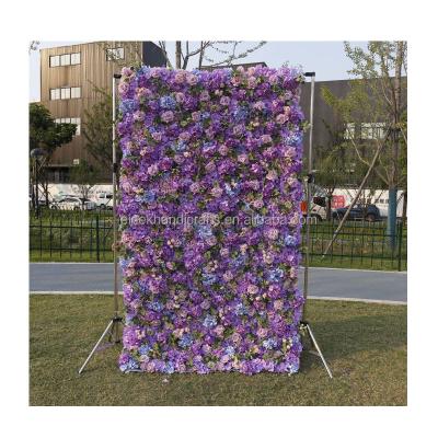 China Real Romantic Preserved Purple Rose Color 5d Wrap Fabric Curtain Wall Flowers Wall Wedding Decor for sale