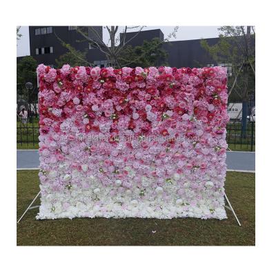 China Real Romantic Artificial Preserved Rose Peony Rose Flower Wall Gradient Railing Flower Wall Wedding Decorative Backdrop Panels for Store Window Home Decoration for sale