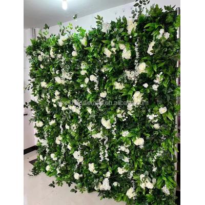 China Real Romantic Preserved Decorative White Rose Drop Hydrangea Wedding Stage Back Wall Rolled Up White Artificial Flower Backdrop for sale