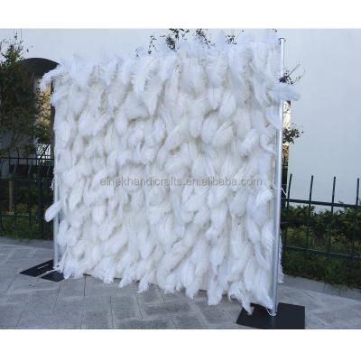 China Real Romantic Preserved Rose Wedding Decor White Feather Artificial Flower Wall Backdrop For Party Photography Decor Flora Wall for sale