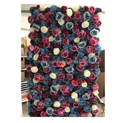 China Real Romantic Preserved Artificial Dark Red Rose Flower Wall Panel Rose Flores Artificial Flowers Wall On Cloth Fabric For Shop Decoration for sale