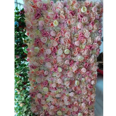 China Romantic Real Preserved Rose Customized 3d Artificial Flower Wall Wedding Artificial Silk Flower Wall Panel Backdrop Flower Wall On Cloth Fabric for sale