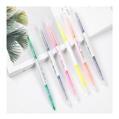 China Bright Color 6pcs Set Korean Cute Pen Fancy Highlighter Pen Fluorescent Kawaii Highlighter Bar Double Head Marker Pen for sale