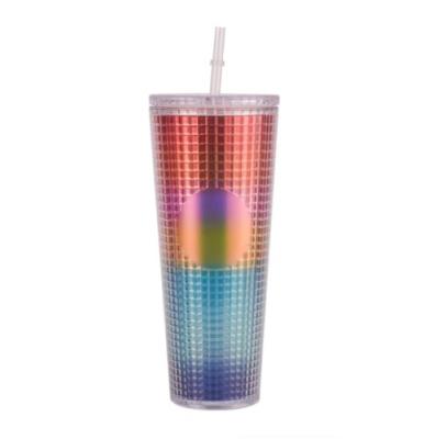 China Amazon Best Selling 24oz Sustainable Double Wall Plastic Cups With Straw For Coffee For Beverage for sale