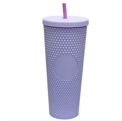 China Double Wall Matte Disco Tumbler With Straw 24oz Viable Plastic Cup Grid for sale