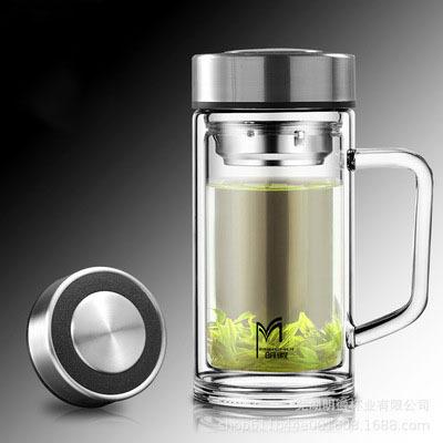 China Amazon Success Double Layer Borosilicate Tumbler Custom Logo Words Home Office Water Stocked Bottle for sale