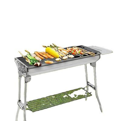 China Outdoor Portable Camping Charcoal Cart Grill 3-5 Person Standing Foldable Easy Carrying Grill Stainless Steel Grill for sale