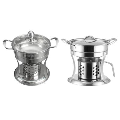 China Adjustable Size Pot Stainless Steel Chafing Dish Hot Pot Mini Cooking Pot Alcohol Burner Single for Indoor Camping Picnic for sale