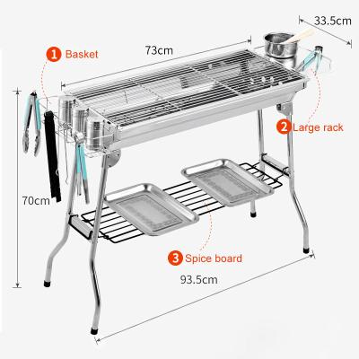 China Stainless steel bbq grill barbecue grill BBQ grill large main picture cart thickened outdoor folding full set for sale