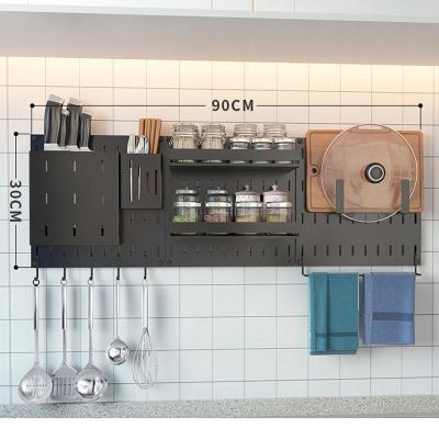 China New Viable Stainless Steel Rack Rod Dish Kitchen Seasoning Storage Rack Wall Mounted Hanging Shelf for sale