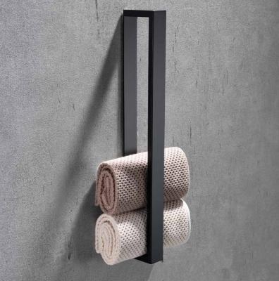 China Contemporary No Drilling Self Adhesive Towel Ring Towel Rack Stainless Steel Black Rectangle For Bathroom for sale