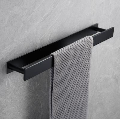 China Contemporary Self Adhesive 304 Stainless Steel Towel Hanger Bathroom Towel Storage Rack Black for sale