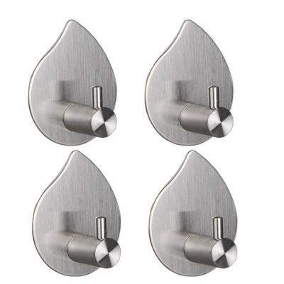 China Modern Self Adhesive Leaf Shape Wall Robe Hooks Heavy Duty 304 Stainless Steel Coat Towel Hooks For Bathroom Kitchen for sale