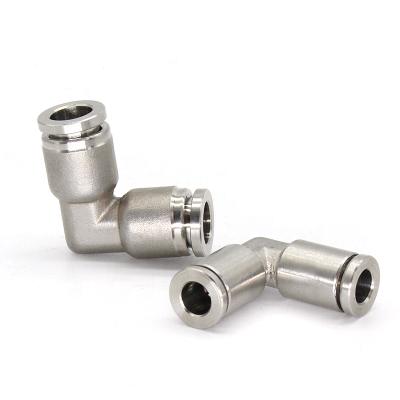 China Hotels 304L One Touch Elbow Push To Connect Pneumatic Fittings 90 Stainless Steel Right Angle Joint for sale