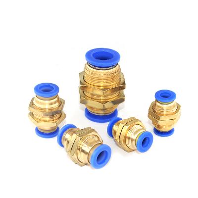 China Hotels P.M. Series 4mm 6mm 8mm 10mm 12mm 16mm One-touch Metal Bulkhead Air Connector Tube Straight Push In Fitting for sale