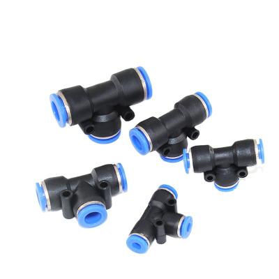 China Pneumatic PE Tracheal joint hotels diameter pipe butt joint plastic quick connector t type three way plug for sale