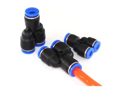 China PY Air Hoses Diameter Hotels Plastic Tube Joint Quick Push Type Y Type Three Way Pneumatic Hose One Touch Fitting for sale