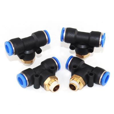 China Hotels Pb Series Pneumatic Branch Wire Tee Male Type Quick Plug Air Fitting Plastic Connector for sale