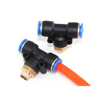 China Hotels Pb Series One Touch T Type Pneumatic Fitting Air Hoses Plastic Quick Fitting Tube T Connect for sale